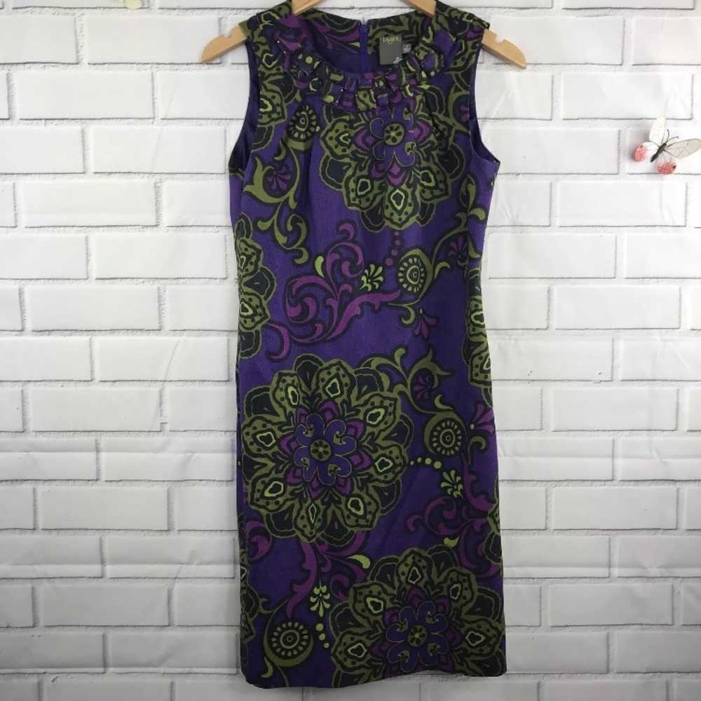 Taylor Sleeveless Floral Dress Jeweled Collar 4